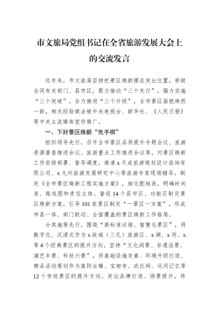 市文旅局党组书记在全省旅游发展大会上的交流发言