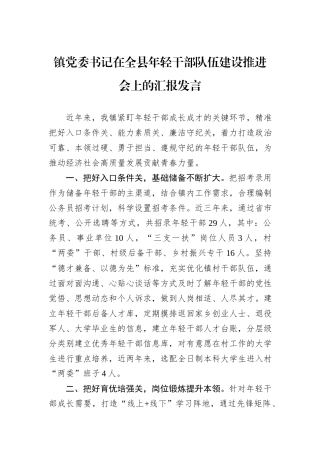 镇党委书记在全县年轻干部队伍建设推进会上的汇报发言