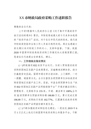 XX市财政局政府采购工作述职报告