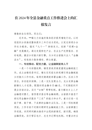 在2024年全县金融重点工作推进会上的汇报发言