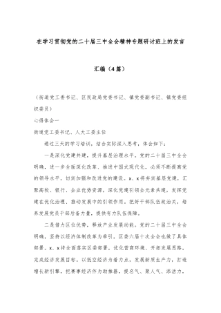 （4篇）在学习贯彻党的二十届三中全会精神专题研讨班上的发言汇编