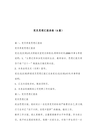 （6篇）党员思想汇报表格