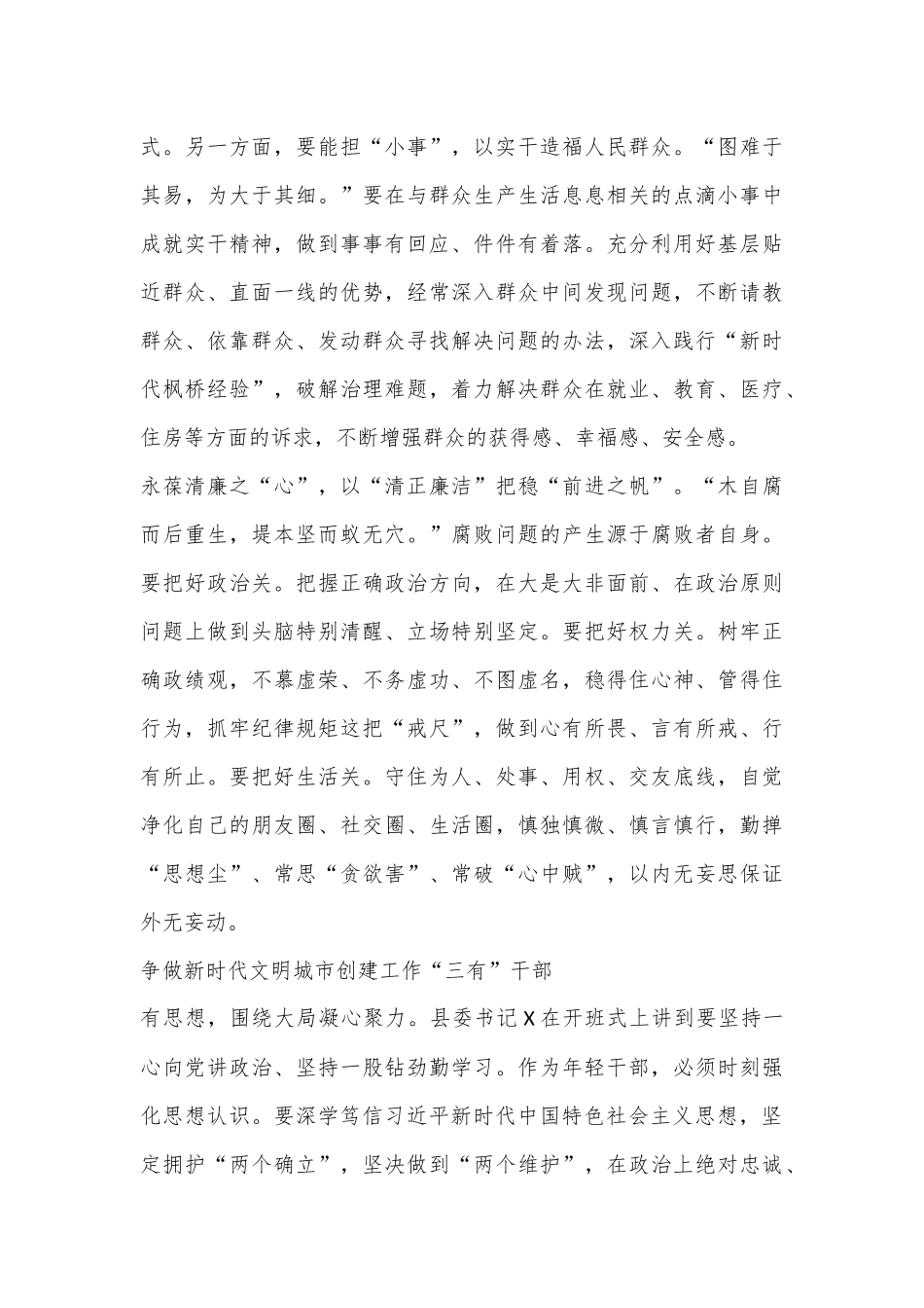 （11篇）某县2024年年轻干部培训班学员座谈会发言汇编_第3页