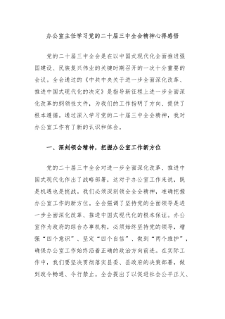 办公室主任学习党的二十届三中全会精神心得感悟