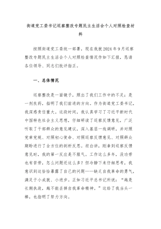 街道党工委书记巡察整改专题民主生活会个人对照检查材料