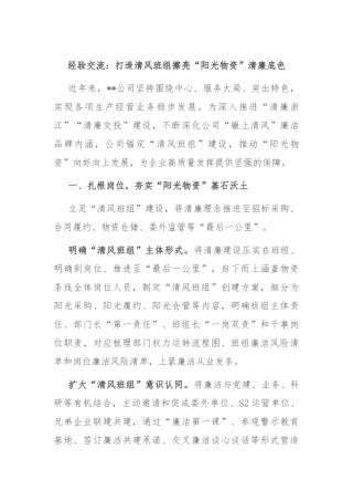 经验交流：打造清风班组 擦亮“阳光物资”清廉底色 (1)