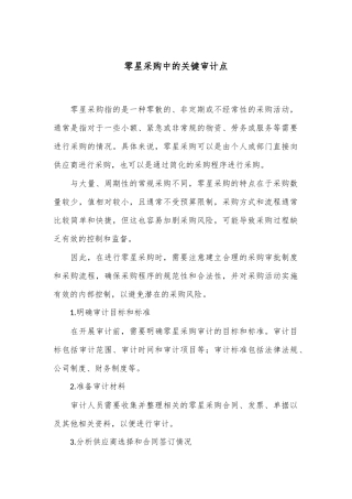 零星采购中的关键审计点