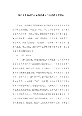 某公司党委书记抓基层党建工作情况的述职报告