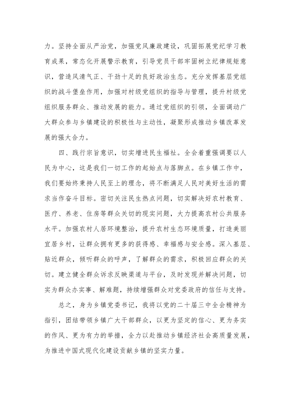 乡镇党委书记学习贯彻党的二十届三中全会精神交流研讨材料_第3页