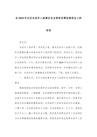 在2024年全区未成年人检察社会支持体系建设推进会上的讲话