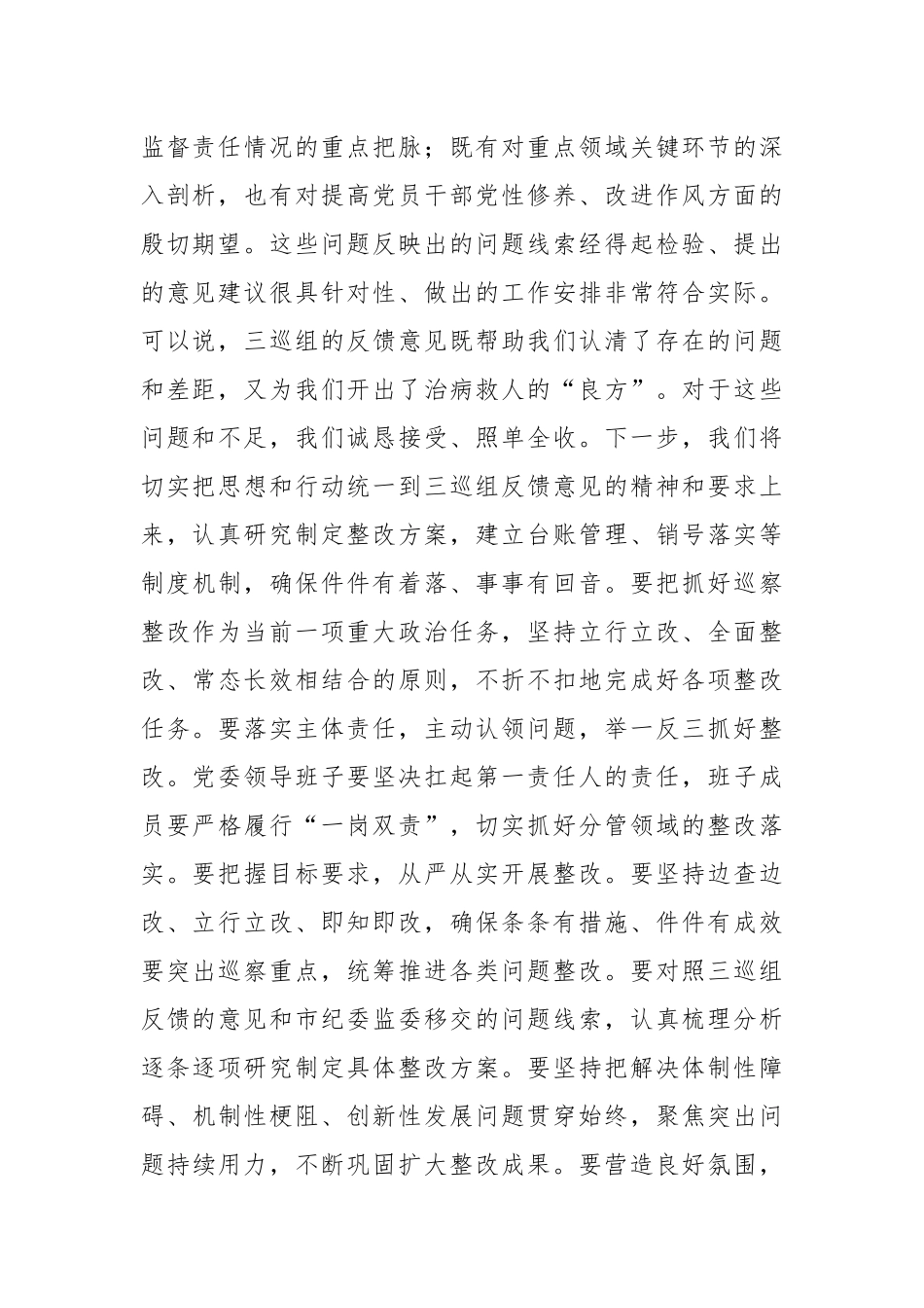 在2024年巡视整改反馈意见会上的发言_第2页