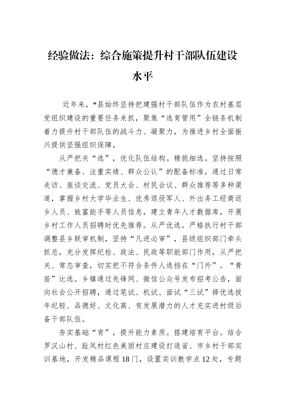 经验做法：综合施策提升村干部队伍建设水平_第1页