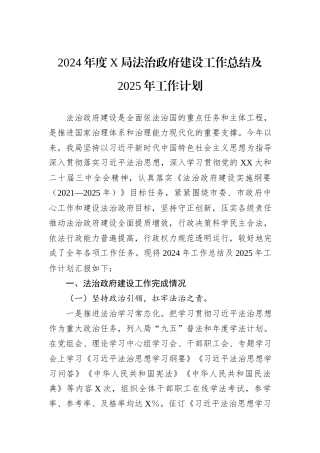 2024年度X局法治政府建设工作总结及2025年工作计划