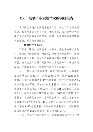 XX市玻璃产业发展情况的调研报告