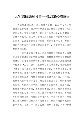 大学(高校)派驻村第一书记工作心得感悟