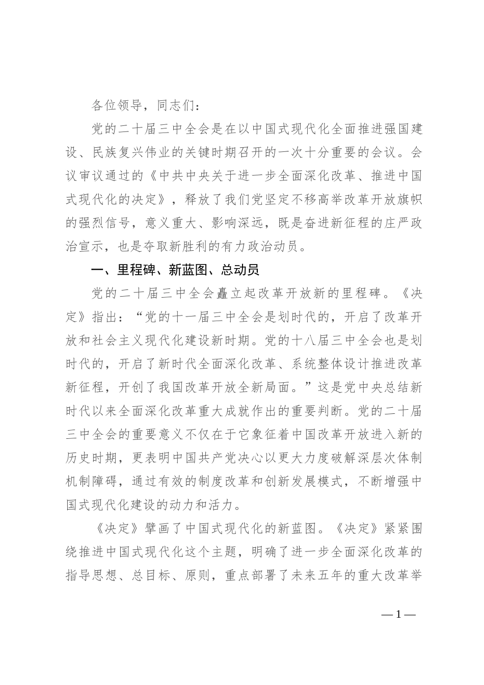 在学习贯彻党的二十届三中全会精神理论研讨会上的发言_第1页