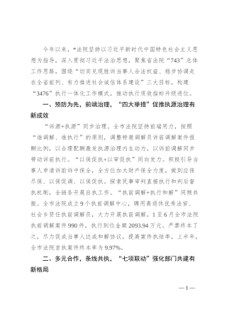 中级人民法院党组成员、副院长在全省法院执行工作现场推进会上的交流发言