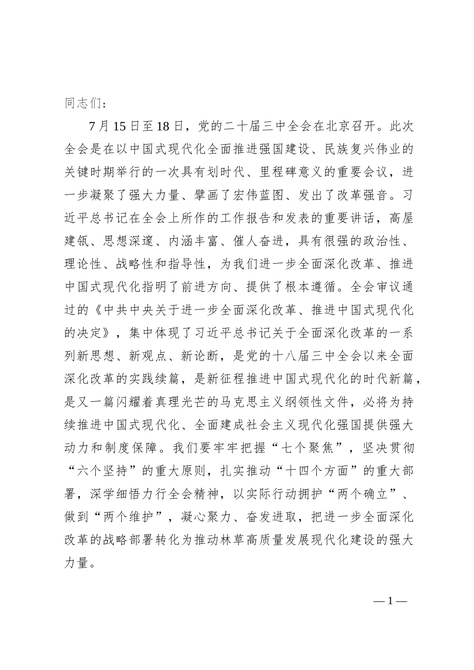 在理论学习中学组学习贯彻二十届三中全会精神专题研讨会上的发言_第1页
