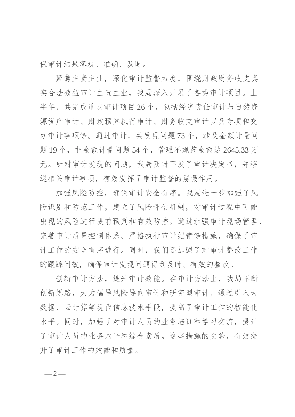 县审计局2024年工作总结及下半年工作计划_第2页