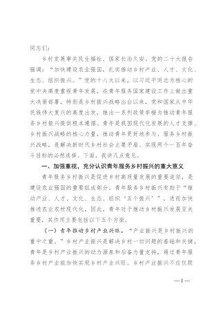 在2024年全省青年服务乡村振兴专题推进会上的讲话