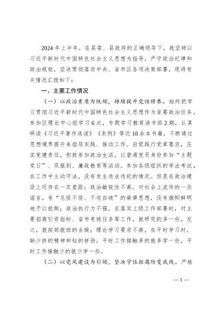 2024年上半年述职述廉述党建报告