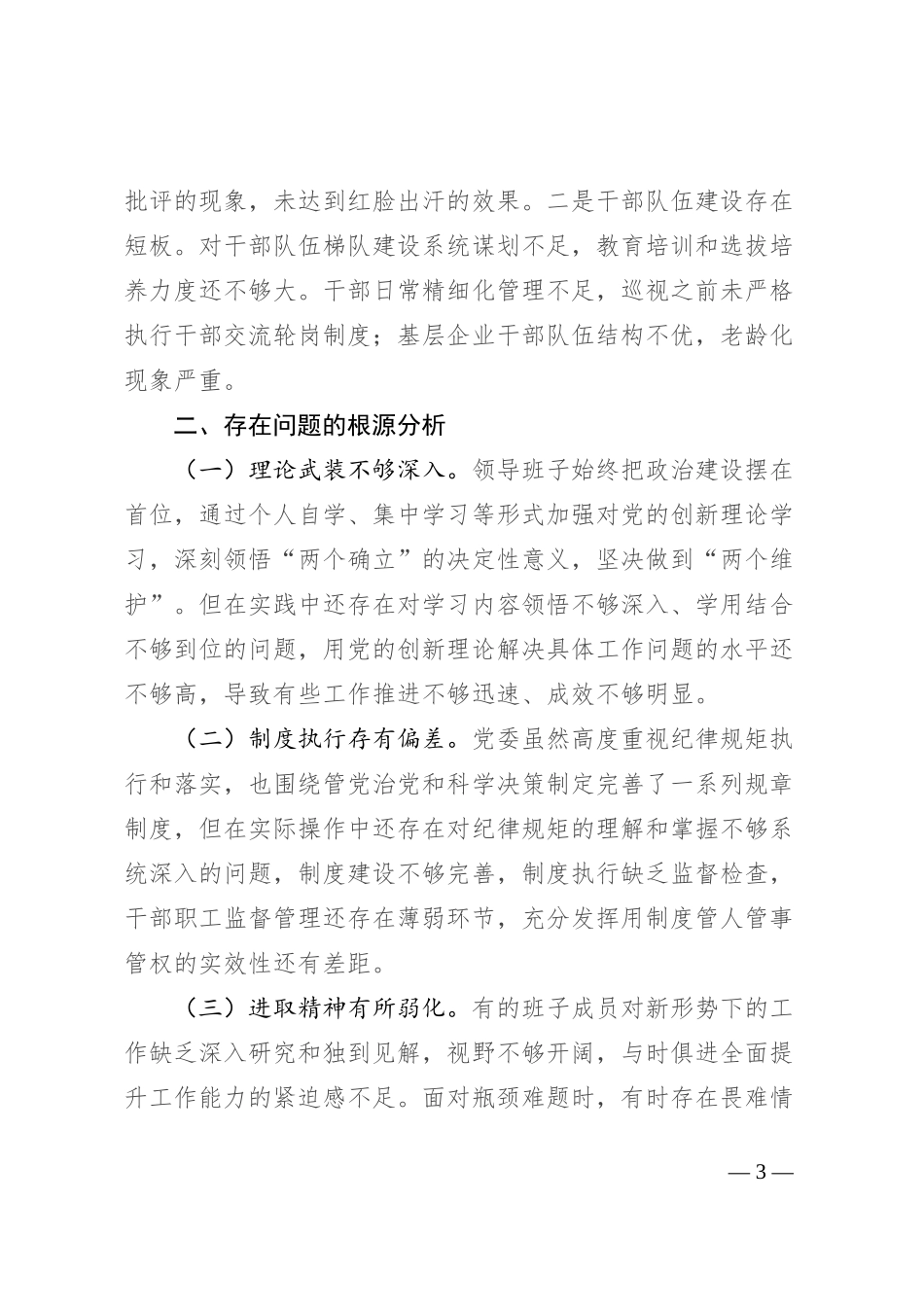 省委巡视反馈问题整改专题民主生活会班子对照检查材料_第3页