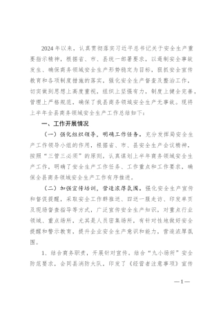 县商务领域2024年上半年安全生产工作总结