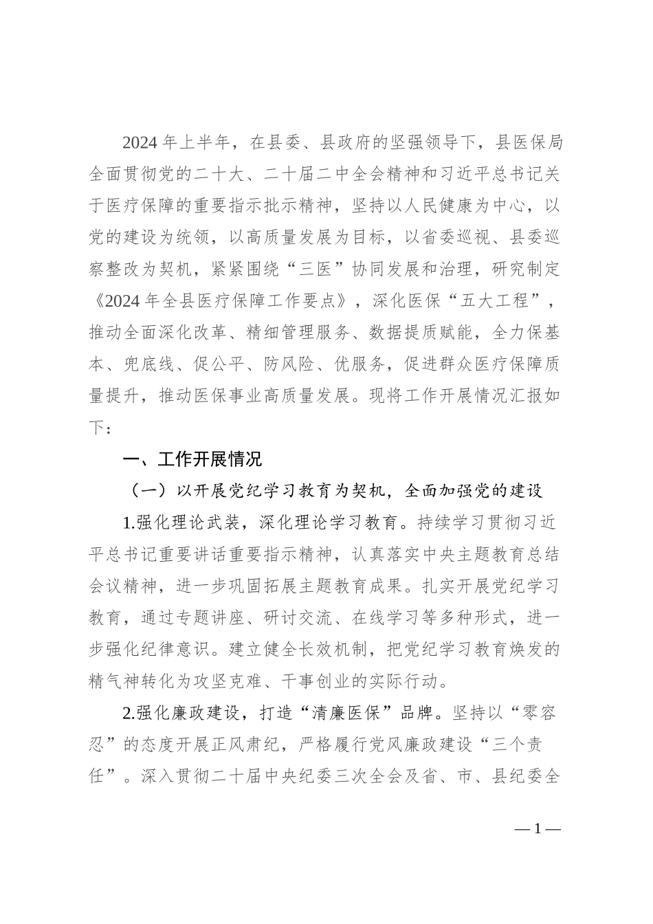 县医保局2024年上半年工作总结_第1页