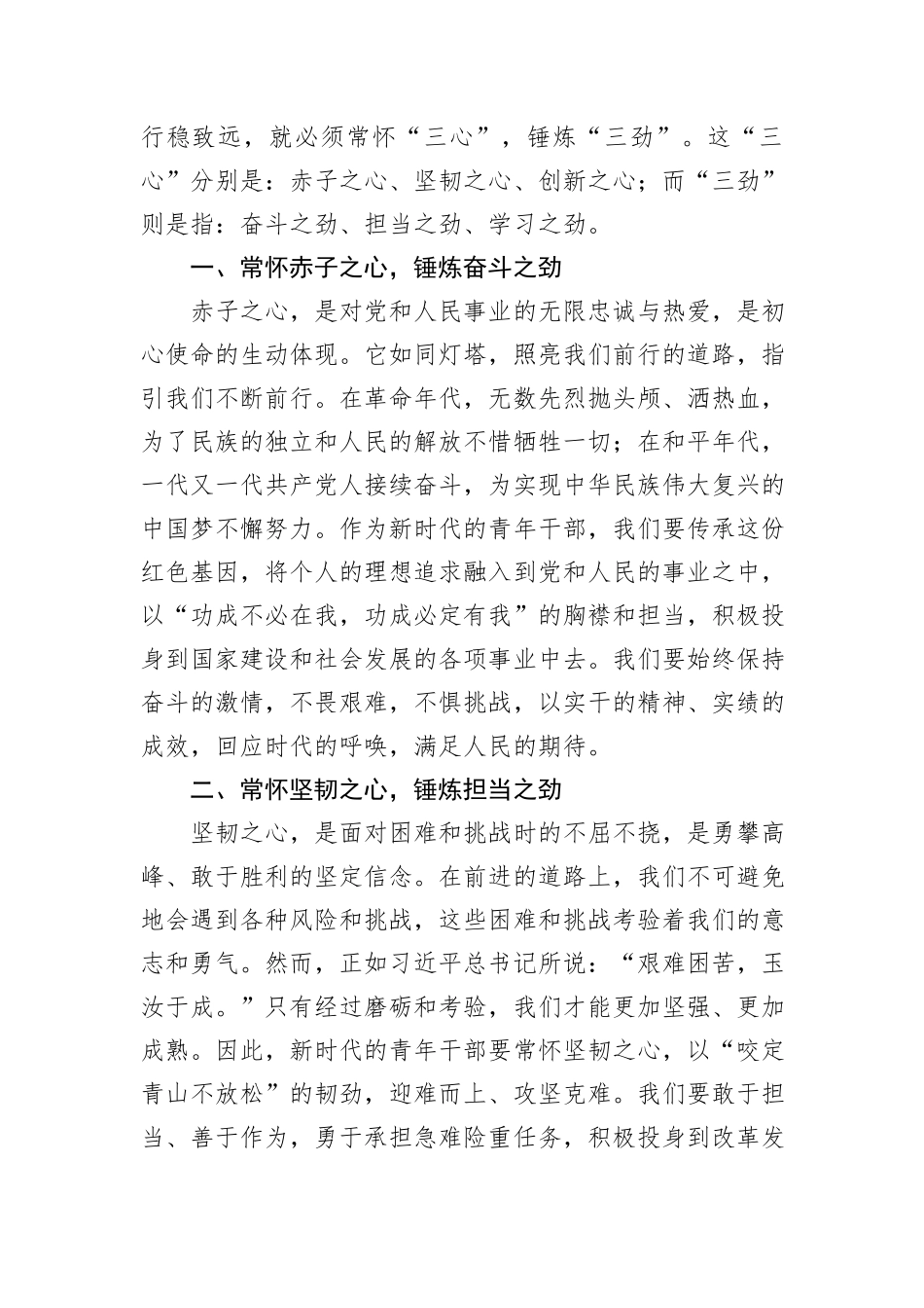 在青年干部座谈会上的交流发言：以“三心”铸魂，以“三劲”砺行，共绘青春奋斗蓝图_第2页