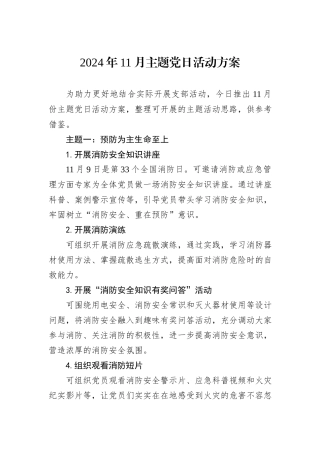 2024年11月主题党日活动方案20241031