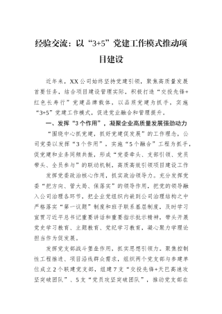 经验交流：以“3+5”党建工作模式推动项目建设20241031