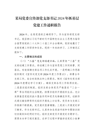 某局党委宣传部党支部书记2024年抓基层党建工作述职报告