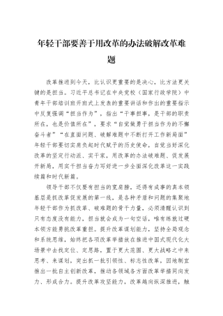 年轻干部要善于用改革的办法破解改革难题