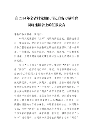 在2024年全省村党组织书记后备力量培育调研座谈会上的汇报发言20241105