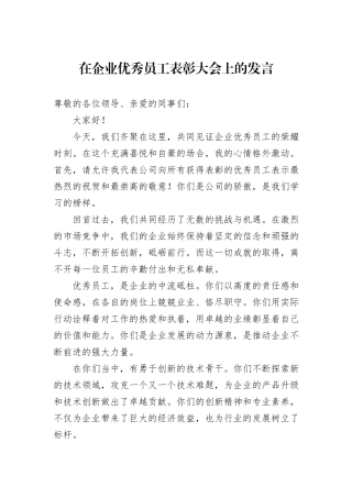 在企业优秀员工表彰大会上的发言20241105