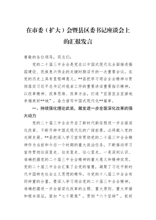在市委（扩大）会暨县区委书记座谈会上的汇报发言20241105