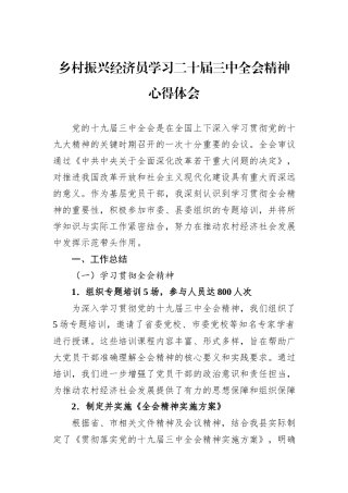 乡村振兴经济员学习二十届三中全会精神心得体会