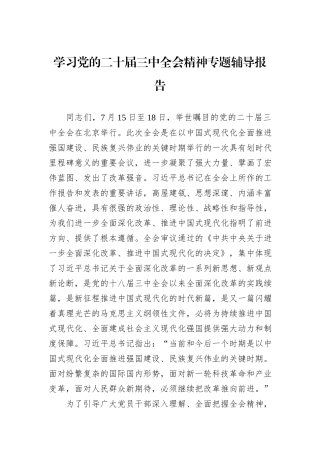 学习党的二十届三中全会精神专题辅导报告