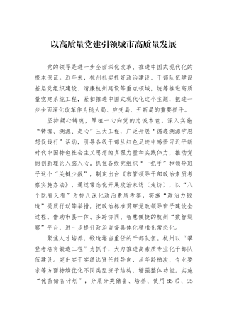 以高质量党建引领城市高质量发展