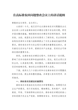 在高标准农田问题整改会议上的讲话提纲