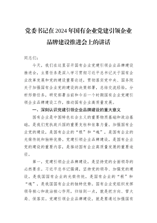 党委书记在2024年国有企业党建引领企业品牌建设推进会上的讲话
