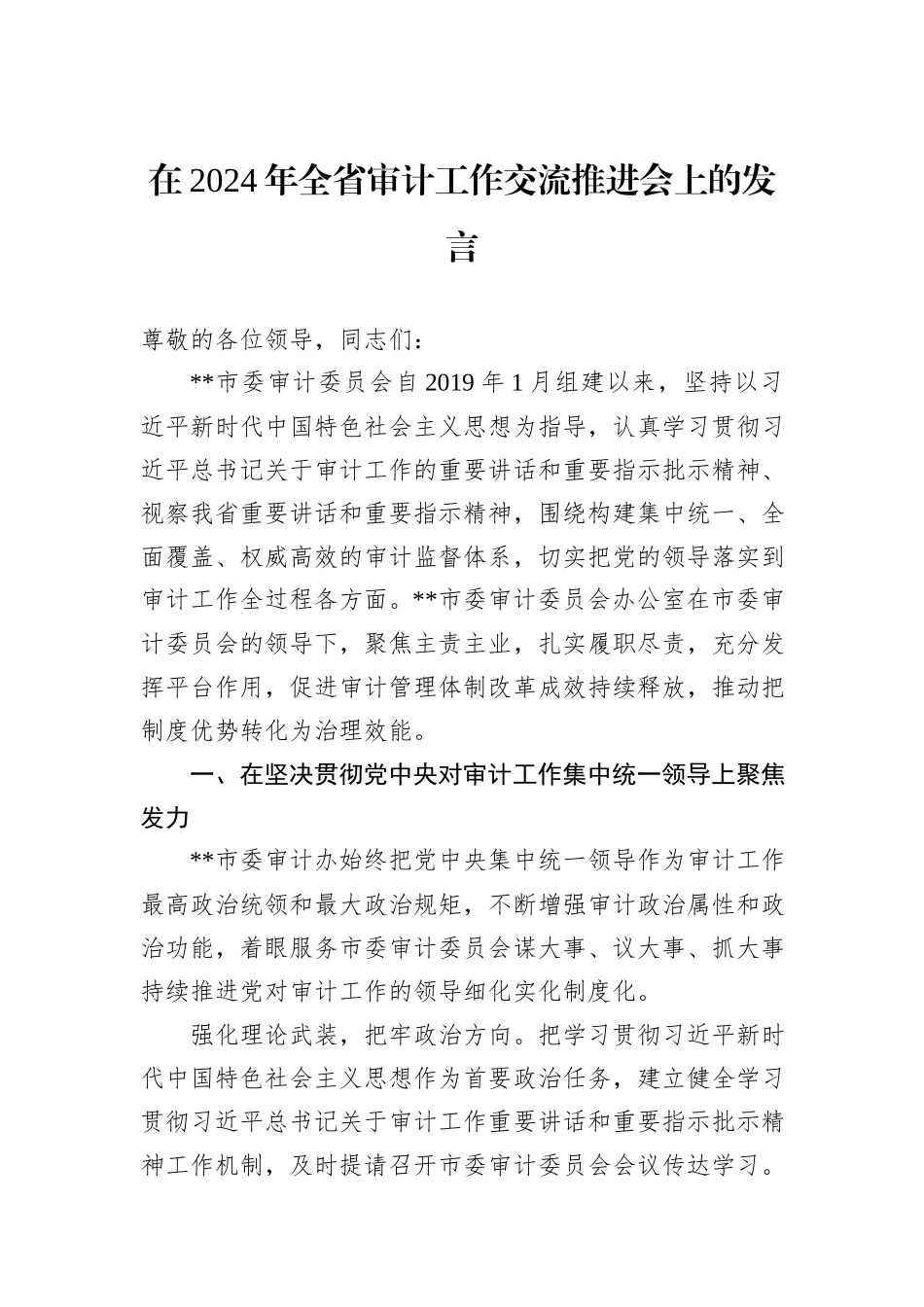 在2024年全省审计工作交流推进会上的发言_第1页