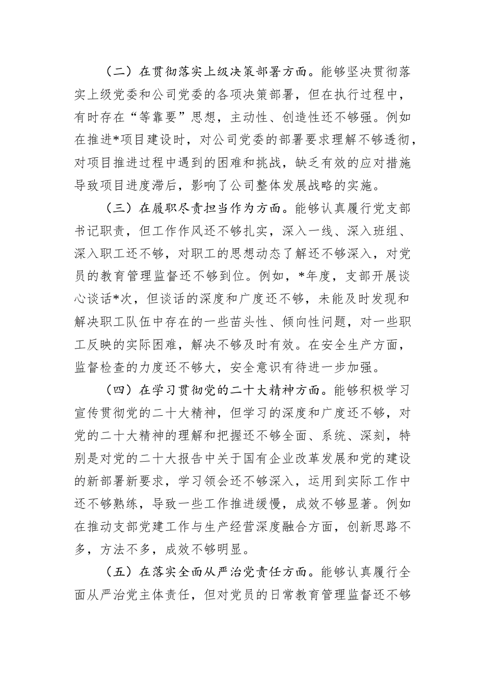 2024年度国企（能源公司）基层党支部书记巡察整改组织生活会个人对照检查发言材料_第2页