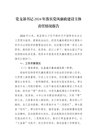 党支部书记2024年落实党风廉政建设主体责任情况报告
