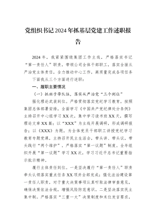 党组织书记2024年抓基层党建工作述职报告