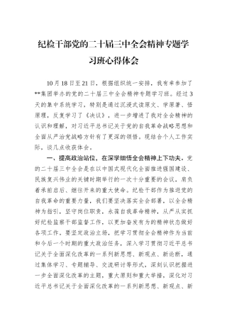纪检干部党的二十届三中全会精神专题学习班心得体会