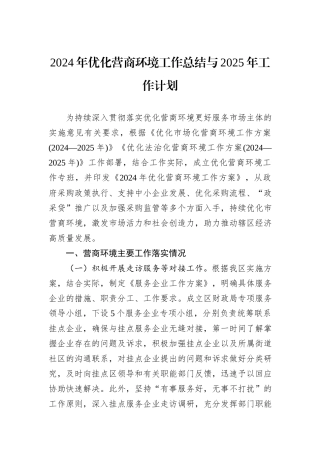 2024年优化营商环境工作总结与2025年工作计划