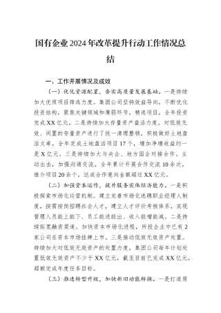 国有企业2024年改革提升行动工作情况总结