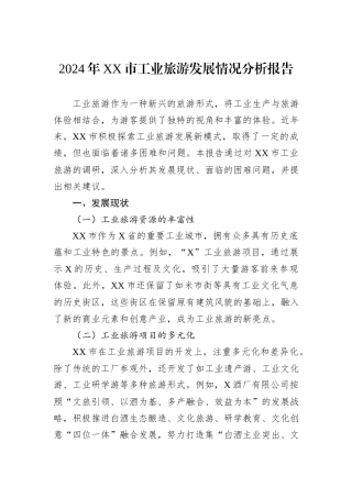 2024年XX市工业旅游发展情况分析报告