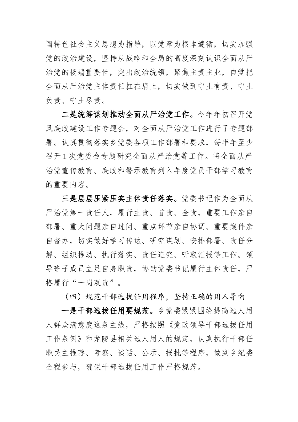 乡镇2024年落实全面从严治党主体责任情况报告_第3页